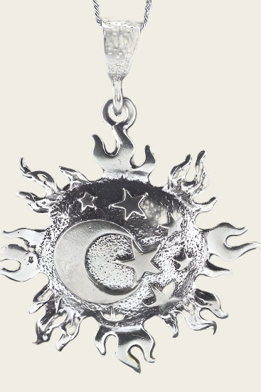 Zilveren Zon, maan en sterren XL ketting hanger