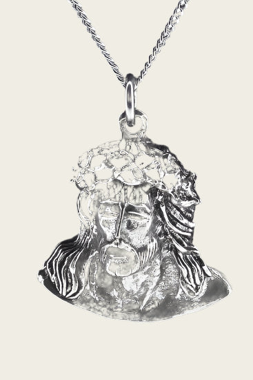 Zilveren Jezus met doornenkroon ketting hanger