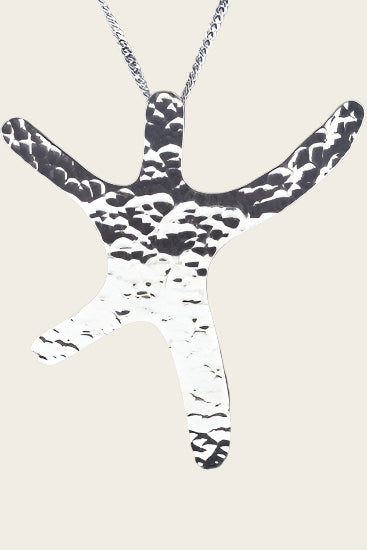 Zilveren Zeester abstract gehamerd XL ketting hanger