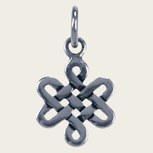 Zilveren Eindeloze knoop ronde hoeken ketting hanger