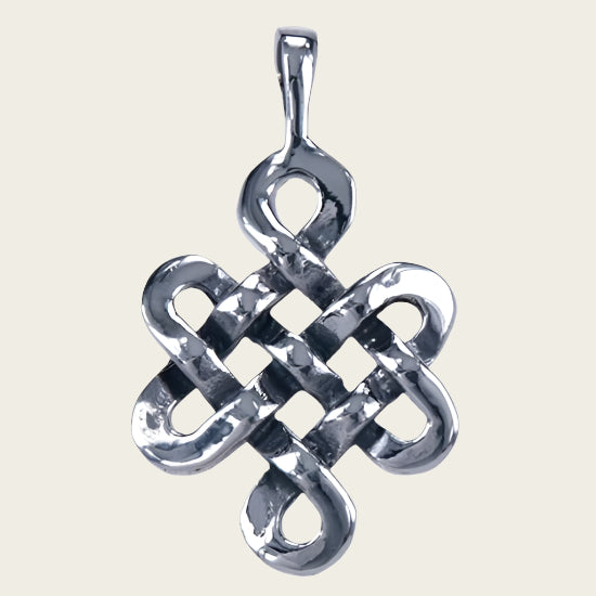 Zilveren Eindeloze knoop ronde hoeken ketting hanger