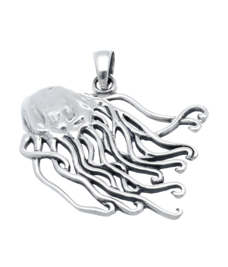 Silver Portuguese Man-of-War Jellyfish Openwork Necklace Pendant