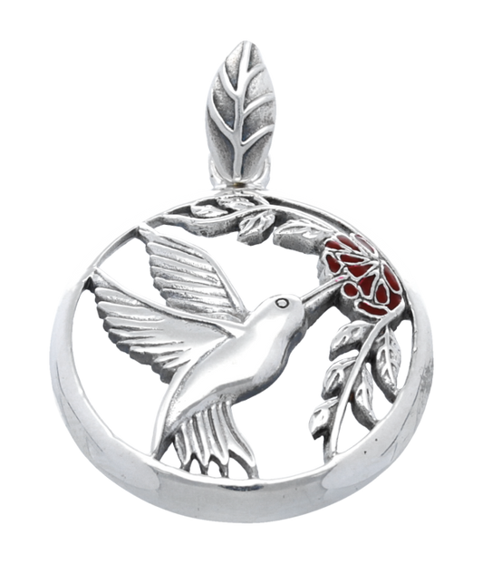 Silver Hummingbird with Fruit Necklace Pendant