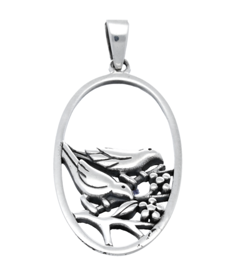 Silver Birds on Branch Necklace Pendant