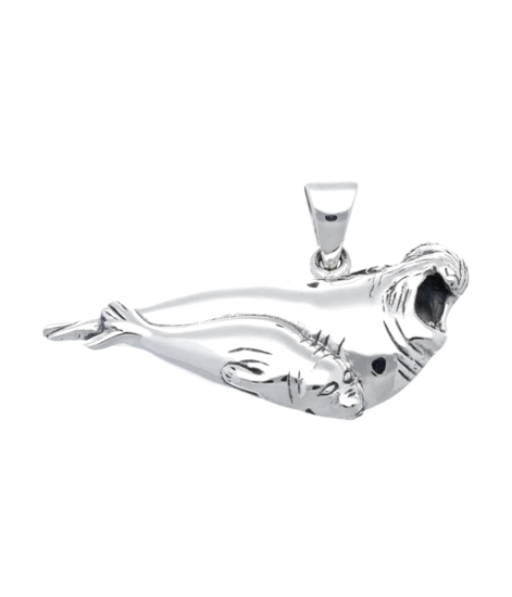 Silver Sea Lion Mother and Child Necklace Pendant