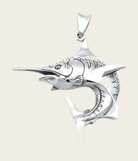 Silver Blue Marlin Necklace Pendant