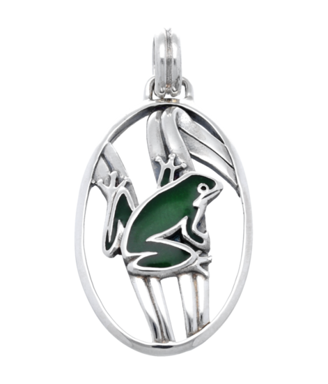 Silver Frog on Aquatic Plant Necklace Pendant