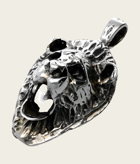 Zilveren Leeuwenkop smal 3D kettinghanger