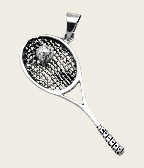 Zilveren Tennisracket met bal XL kettinghanger