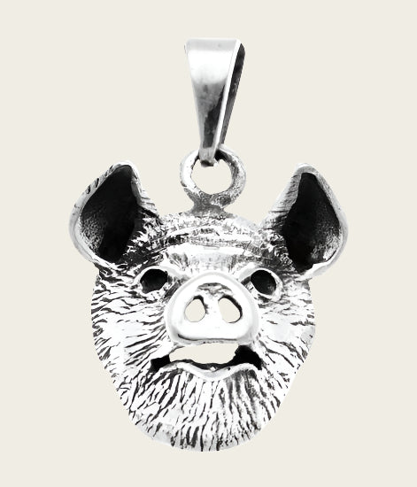 Silver Pig Head Necklace Pendant