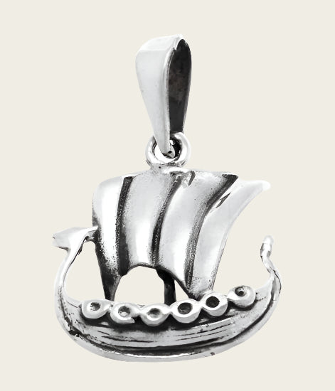 Zilveren Viking schip bolle zeilen kettinghanger
