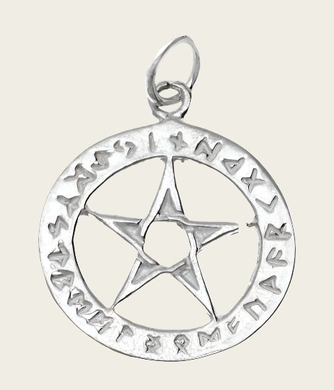 Silver Pentagram 25mm Rune Edge Necklace Pendant