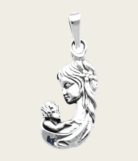 Silver Mother and Child 2 Necklace Pendant
