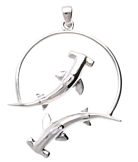Silver Hammerhead Shark Duo in Ring Necklace Pendant