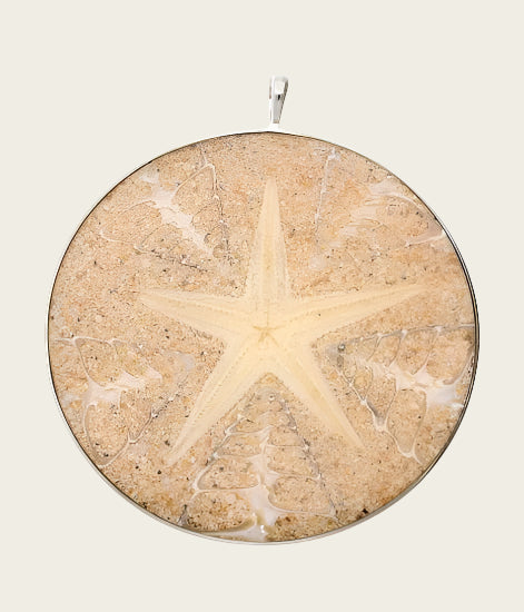 Silver Starfish - real - with beach sand XL necklace pendant