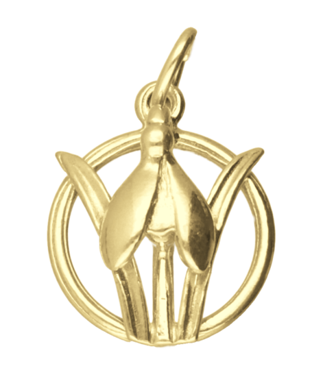 Golden Snowdrop in Circle Necklace Pendant