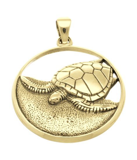 Golden Turtle on the Beach Openwork Necklace Pendant