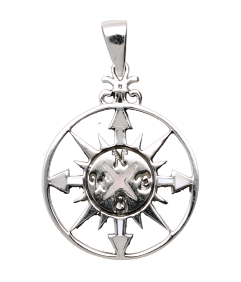 Silver Wind Rose Openwork Necklace Pendant
