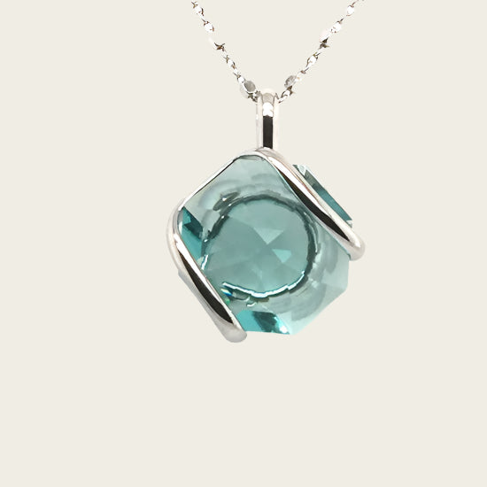 Ketting design middel met zeegroen swarovski kristal 45 cm