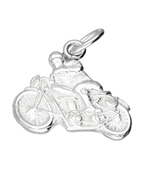 Silver English motorcycle with rider flat chain pendant