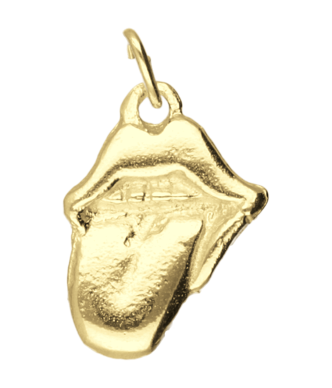 Gouden Mond met uitgestoken tong klein kettinghanger
