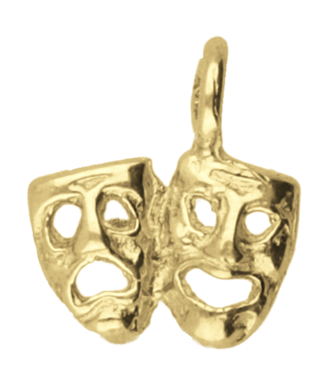 Gouden Toneelmasker dubbel klein ketting hanger