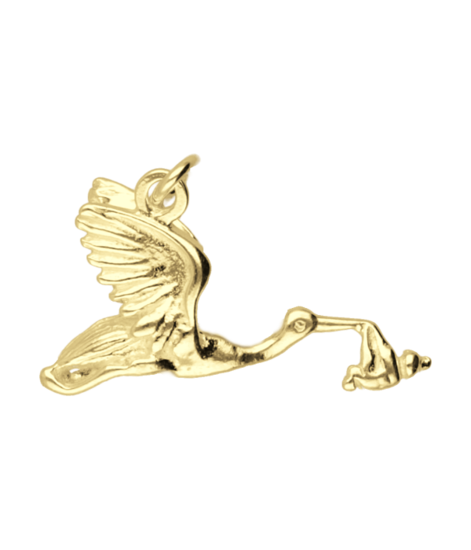 Gouden Ooievaar met baby ketting hanger