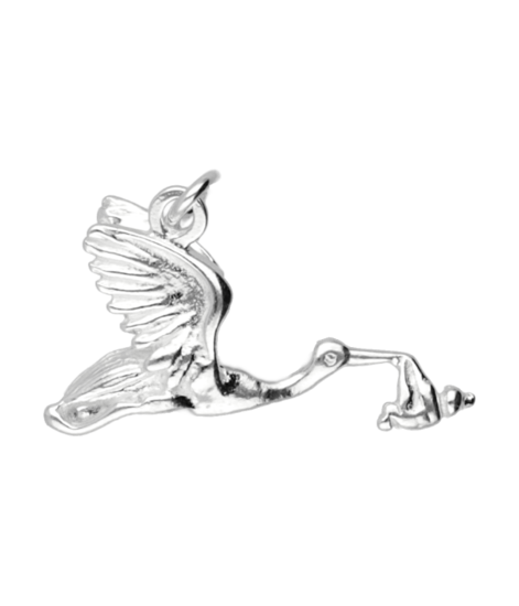 Silver Stork with Baby Necklace Pendant