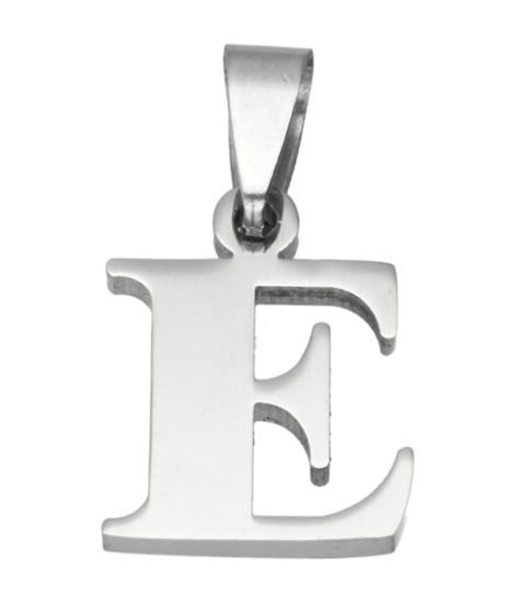 RVS Letter E ketting hanger - edelstaal