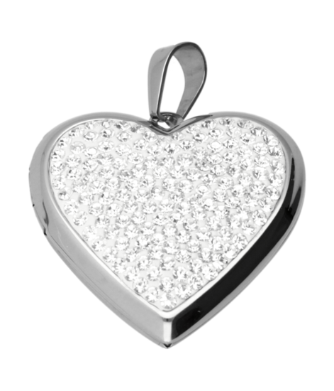 RVS Foto medaillon Hart met kristallen - 2 foto's ketting hanger - edelstaal