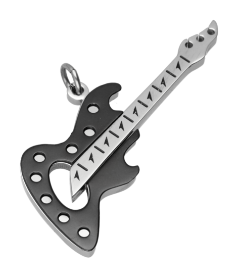 Stainless Steel Guitar Large 3 Chain Pendant - Stainless Steel