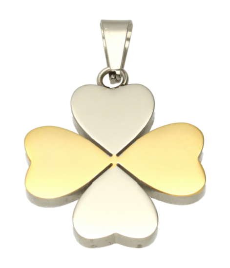 RVS Klaver 4 goud/zilver ketting hanger - edelstaal