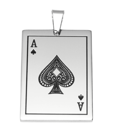 RVS Speelkaart Schoppen Aas ketting hanger - edelstaal