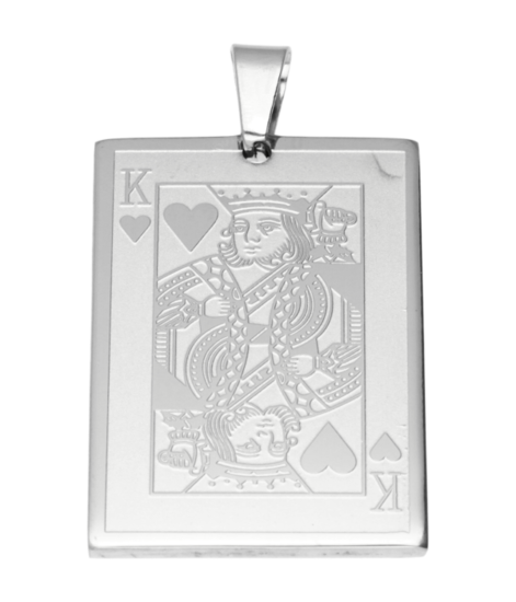 RVS Speelkaart Harten koning XL ketting hanger - edelstaal