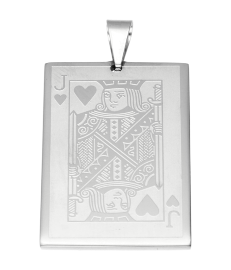 RVS Speelkaart Harten boer XL ketting hanger - edelstaal