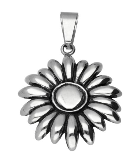RVS Zonnebloem ketting hanger - edelstaal