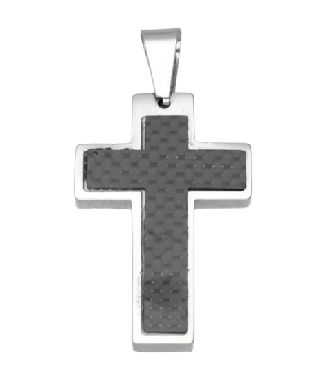 RVS Kruis met zwarte inleg ketting hanger - edelstaal