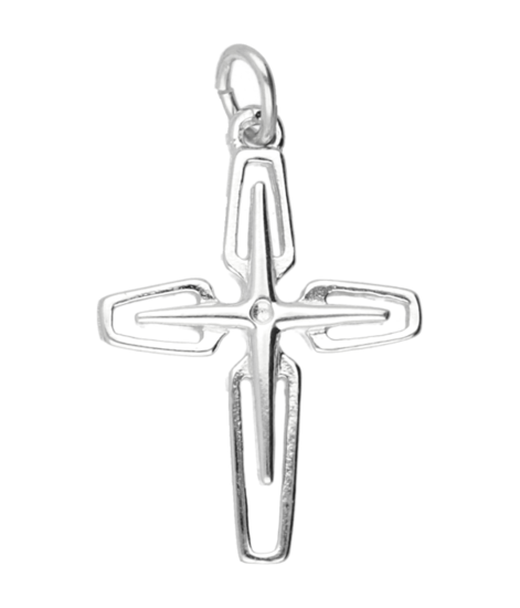Zilveren Kruis open bewerkt ketting hanger