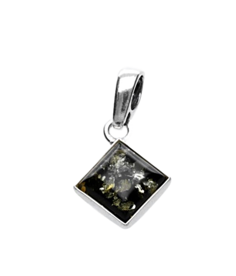 Silver Amber Diamond Green Necklace Pendant