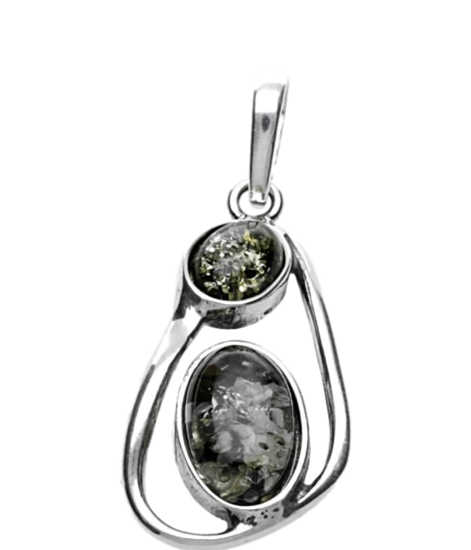 Silver Amber fantasy 2 x oval necklace pendant