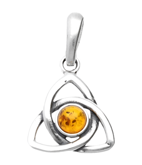 Silver Amber Triskel Necklace Pendant