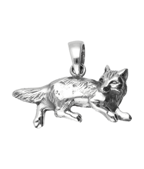 Silver Fox Looking Back Necklace Pendant 