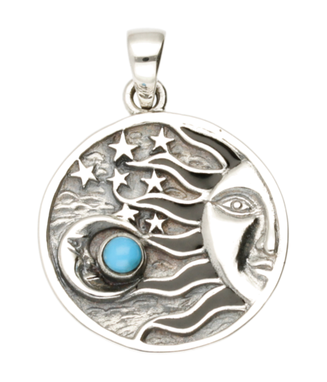 Zilveren Zon en maan met turquoise kettinghanger