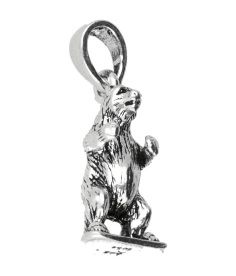 Silver Grizzly Bear Standing Necklace Pendant 