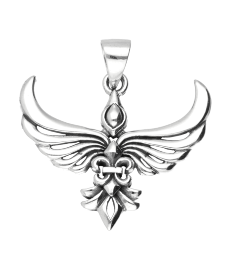Silver Phoenix with Fleur de Lis Necklace Pendant 