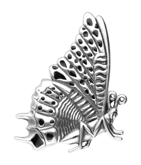 Silver Butterfly with black enamel necklace pendant 