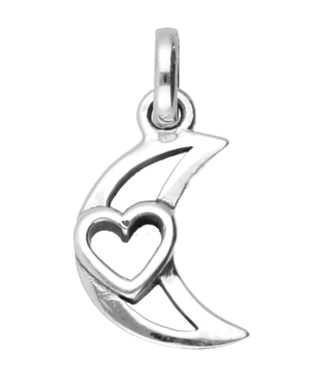 Silver Moon with heart openwork necklace pendant 