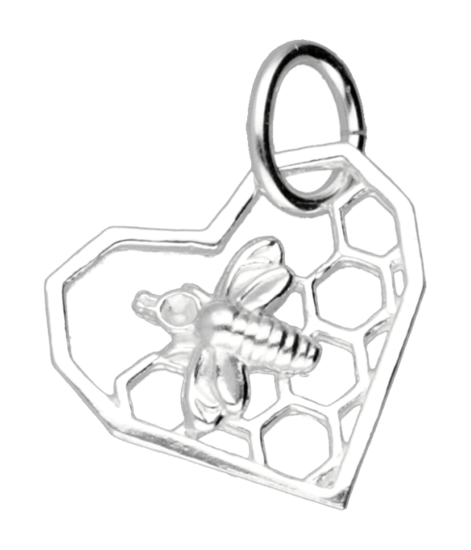Silver Honeycomb in heart with bee necklace pendant 
