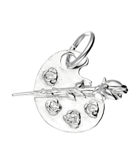Silver Painter's Palette with Brush and Rose Small Necklace Pendant 