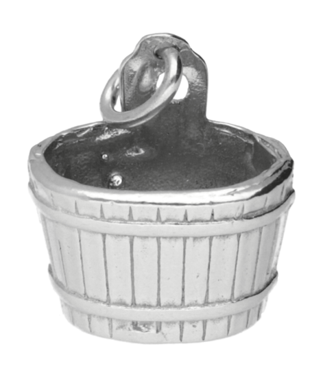 Zilveren Houten emmer - waterput - sauna kettinghanger